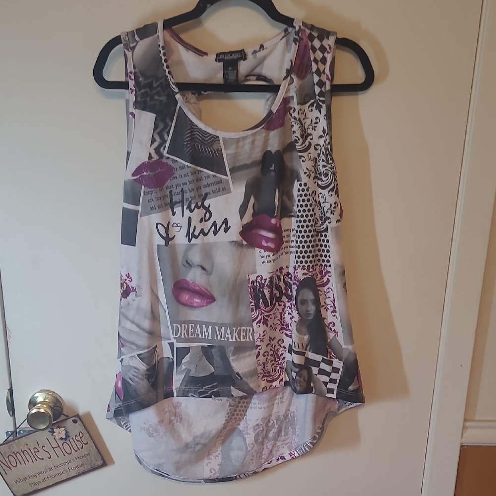 Rouge! Pink and White Graphic Cut Out Tank Top